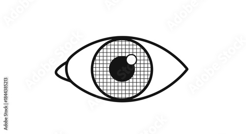 Stylized eye icon with grid pattern for vision concepts and abstract representation offering