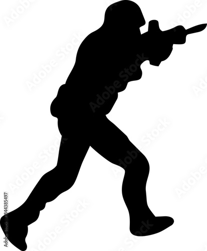 Silhouette set of armed soldiers in different poses, isolated on transparent background. Ideal for military concepts, security themes, tactical training graphics, presentations, and infographic design