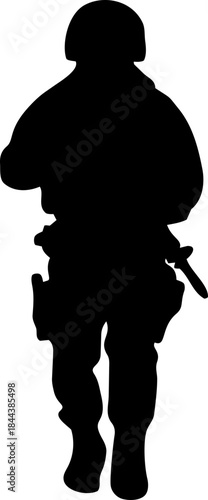 Silhouette set of armed soldiers in different poses, isolated on transparent background. Ideal for military concepts, security themes, tactical training graphics, presentations, and infographic design