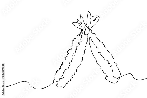 One continuous line, Japanese food, tempura, two pieces of shrimp. simple line art illustration. Editable stroke.