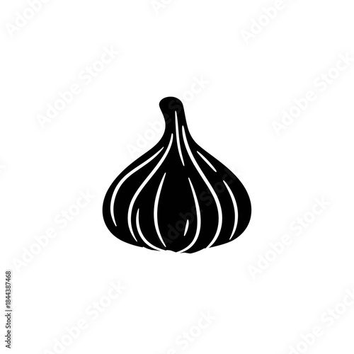 Black and white illustration of a fig fruit on a clean background