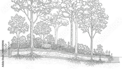 Cross section showing tree roots and underground soil structure