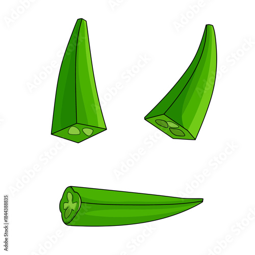 Freshly cut okra sections isolated on white background for culinary design
