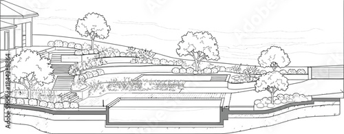 Elegant tiered landscape design with cross section view