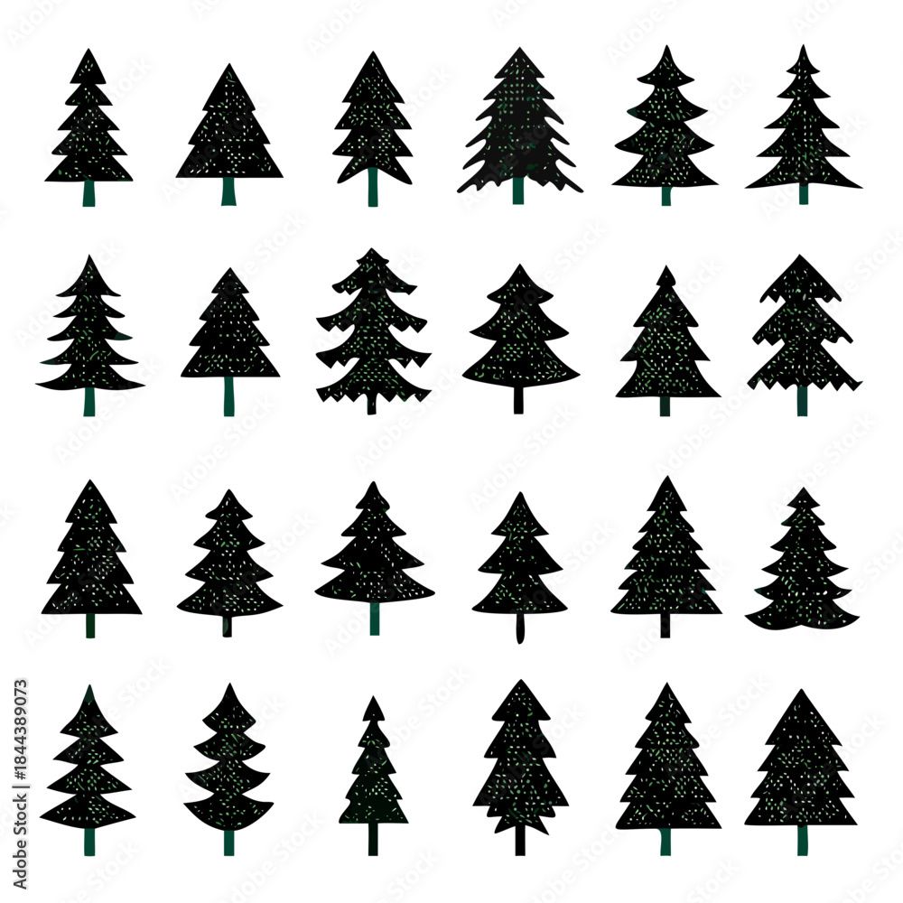 Obraz premium Christmas Tree Icons Set. Vector tree christmas green, traditional symbol to new year illustration. Vector Illustration