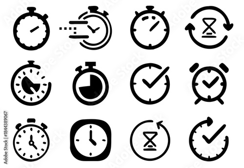 Time and clock icon set, vector illustration