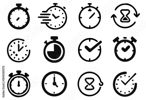 Time and clock icon set, vector illustration