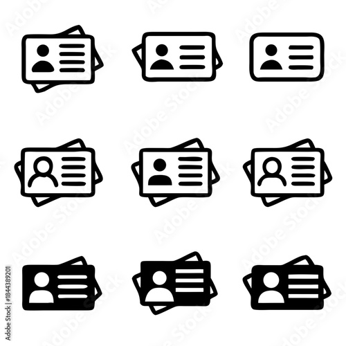 Id card icon set. Identity card vector illustration isolated on white background for Driver licence. business card concept, student card and more