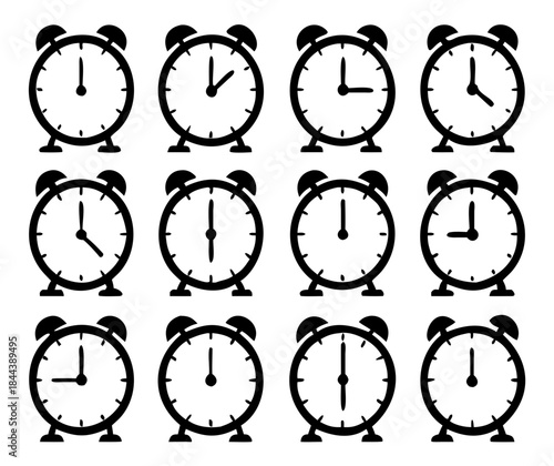 set of Flat clock icons isolated on white background. World clock, time zone. Vector illustration - Vector