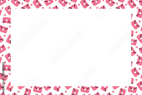 Holiday frame with  pink envelope and  heart,  letter. Valentines Day card.  Romance. Flat vector design.
