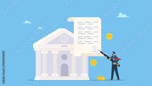 Businessman signing signature on obligation banking document. Obligation, debt or bank loan responsible to pay back with interest rate, legal money credit or borrowing document with signature.