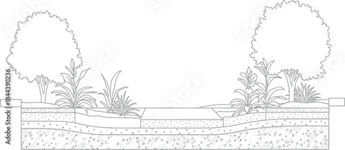 Landscape soil cross section plan for urban green design
