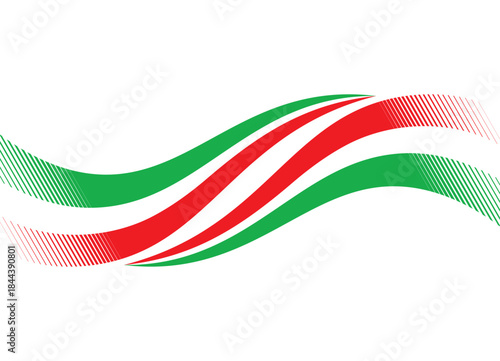 Green-red vector wavy pattern on white background. Sport design element with striped halftone around the edges. Pattern for car body, toy, sportswear. Vector background