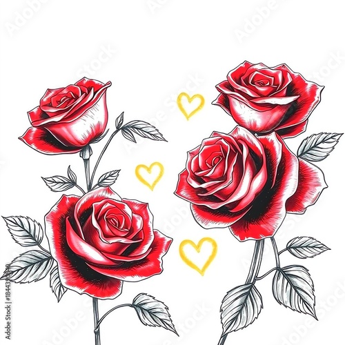 red roses on white background