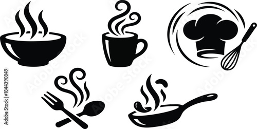 Kitchen Cooking, Chef and Food Preparation Icons