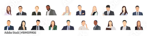 Set of business people avatars. Collection of portraits of men and women, office workers and colleagues. Vector illustration