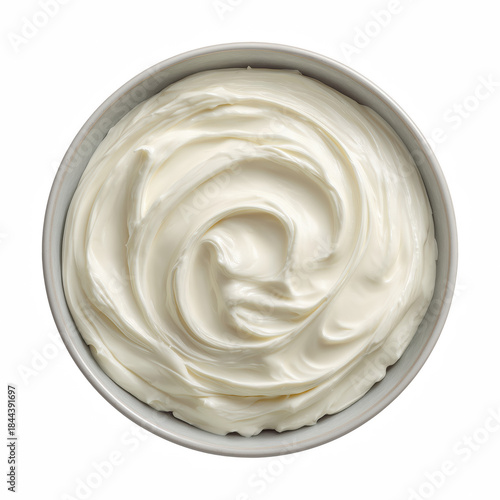 Top view bowl of creamy cream cheese swirl, isolated on transparent background.