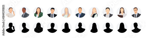 Collection of male and female human profile face icons. Faceless, Unknown or anonymous person.