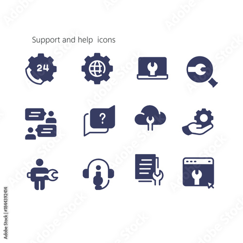 set of support and help icons , support customer service symbol sign vector