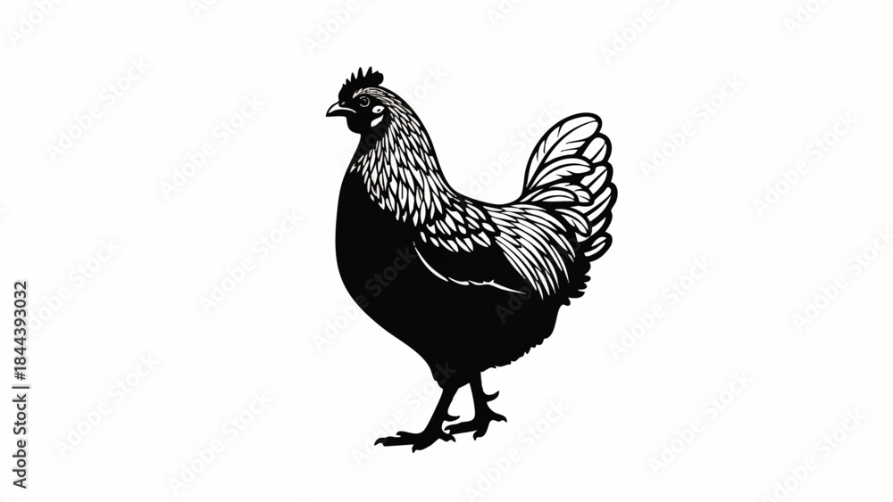 Fototapeta premium Black Silhouette of a Rooster Standing.
