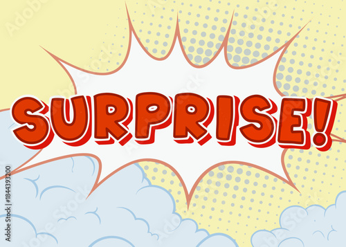 Explosion of surprise in a comic book style speech bubble with red text and a yellow and blue background