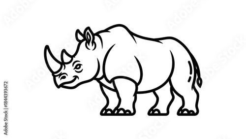 Black and White Rhino Illustration Side View.