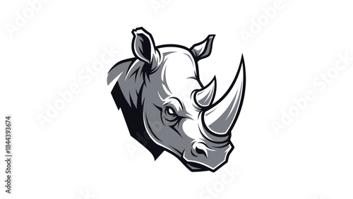 Black and White Illustration of Rhinoceros Head.