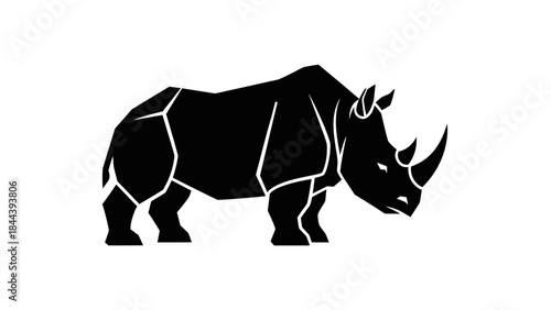 Black Rhinoceros Silhouette Illustration.