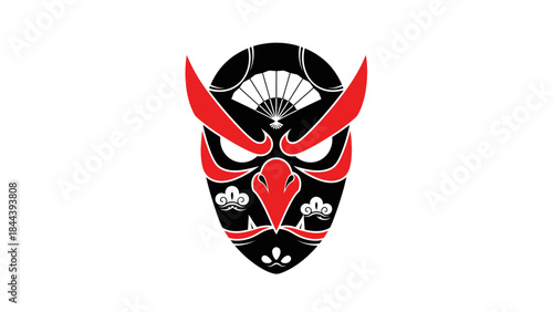 Japanese Kabuki Theater Mask Design Element.