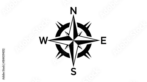 Black Compass Rose Navigation Symbol.