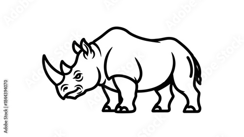Black and White Rhino Illustration.