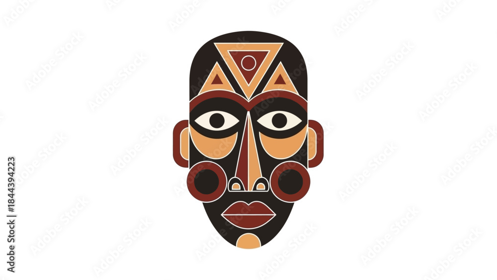Naklejka premium Colorful Tribal Mask with Geometric Patterns.