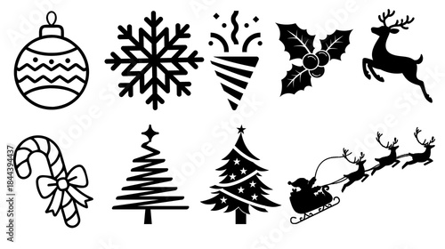 Minimal White Christmas Icons Set on Black Background