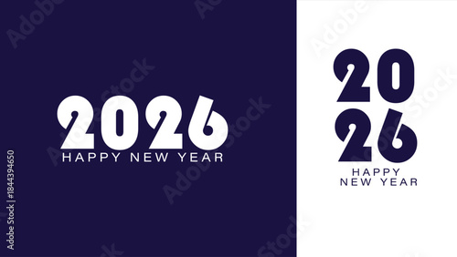 Happy New Year 2026 celebration font with white and blue style. 2026 new year logo type design for greeting cards and celebration banners. EPS vector illustration.