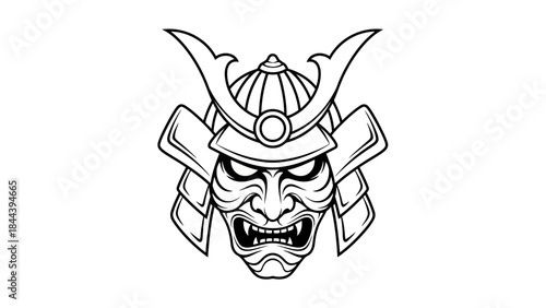 Samurai Helmet with Angry Warrior Face.