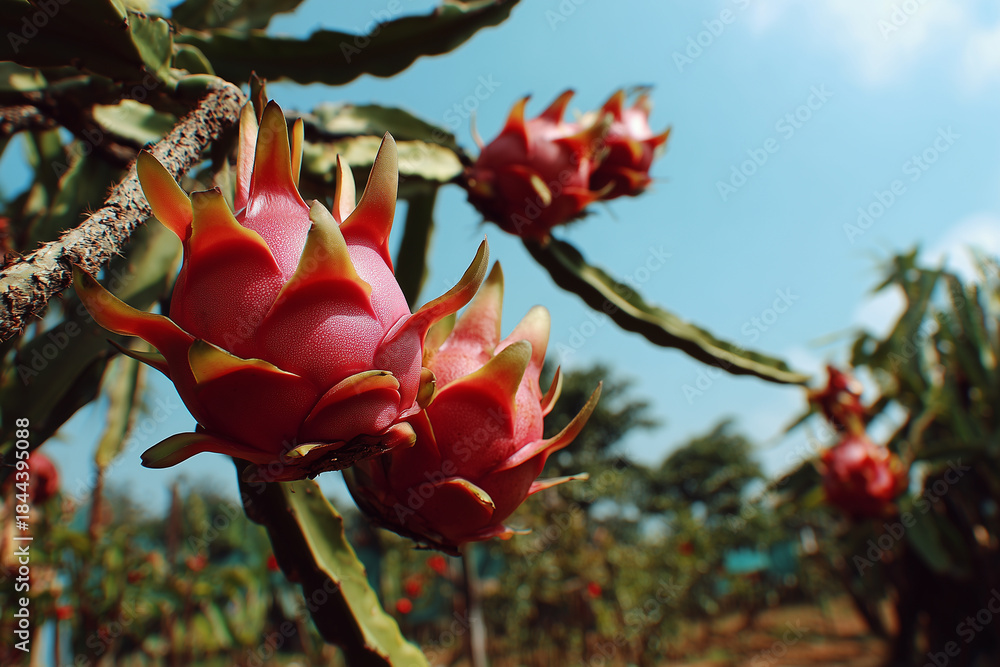 Obraz premium dragon fruit plants in tropical gardens