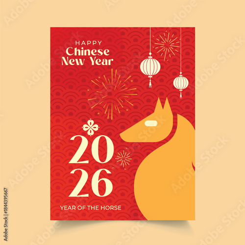 chinese new year 2026 design, poster, banner, wallpaper, cover, card,  horse of the year 2026