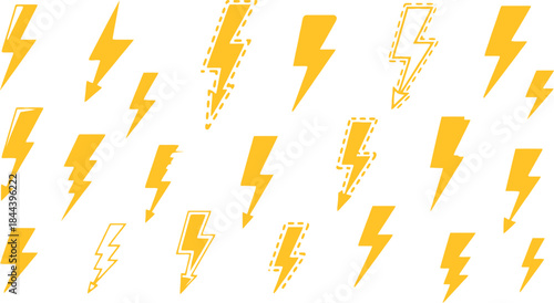 Yellow alphabet letters font design with lightning bolt arrow symbol illustration