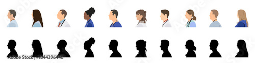 Professional doctor avatars sideview.