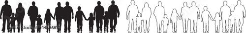 Vector Set of People and Family Silhouettes in Solid Black and Outline Styles isolated PNG with Transparent Background