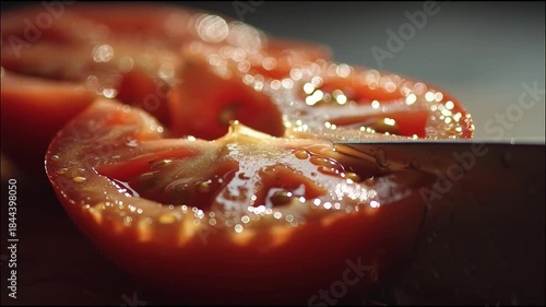 Slicing a Fresh Tomato with Knife