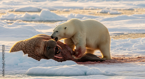 Polar bear feasts on prey in the arctic