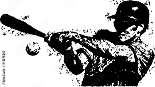 Baseball player swinging a bat in action. Monochrome vector illustration of dynamic movement, presented in a simple graphic style.