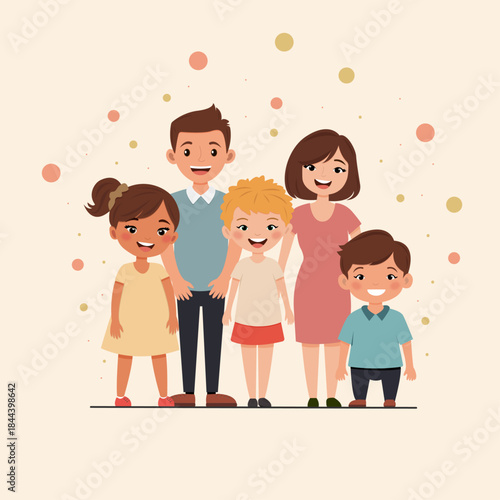 Illustration of a happy family standing together and smiling