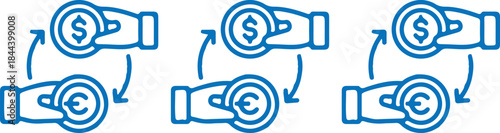 hand money exchange bule line three set vector design business investment cash 