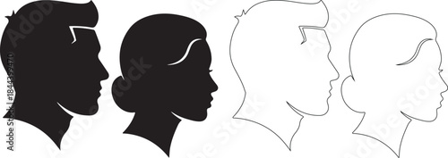 Isolated Male and Female Head Profile Silhouettes and Outlines Vector Set isolated PNG with Transparent Background