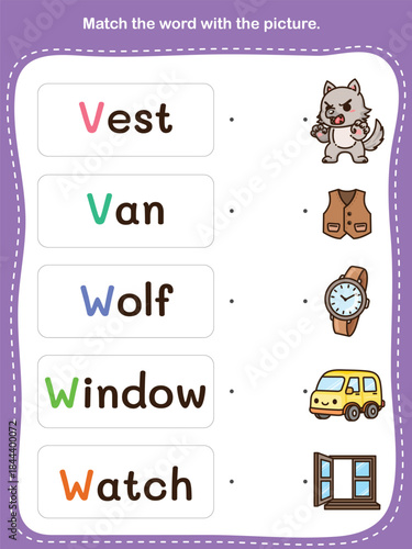Match the word with the picture. Fun and Educational Worksheet for Preschool and Kindergarten Activities.