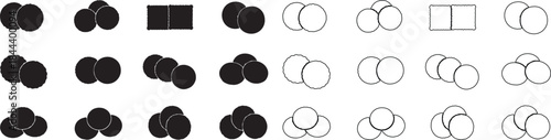 Set of Minimalist Black and Outline Geometric Circle and Square Icons isolated PNG with Transparent Background