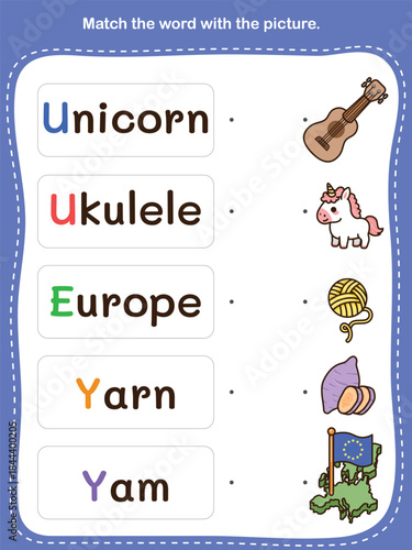 Match the word with the picture. Fun and Educational Worksheet for Preschool and Kindergarten Activities.