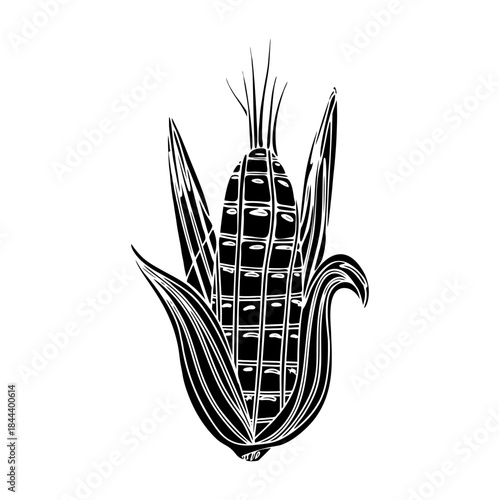 Vector illustration of an abstract yellow corn crop background with a fresh green leaf